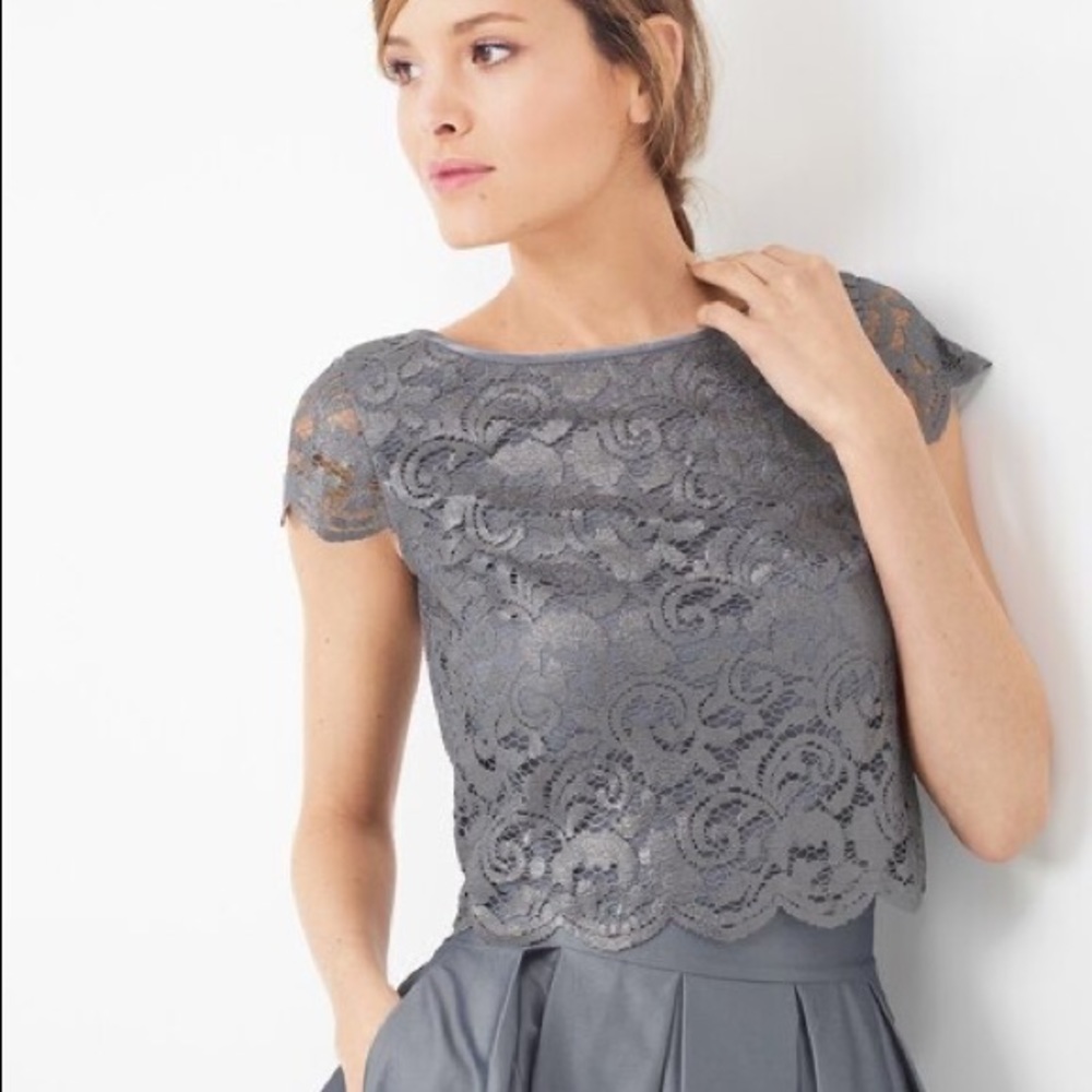 White House Black Market Lace crop bodice top silver (size 0)